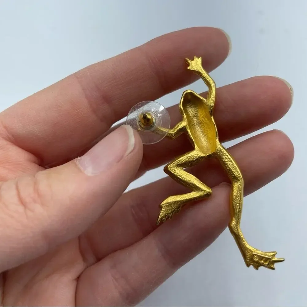 Vintage JJ Jonette Gold Tone Frog Pin Brooch 90s